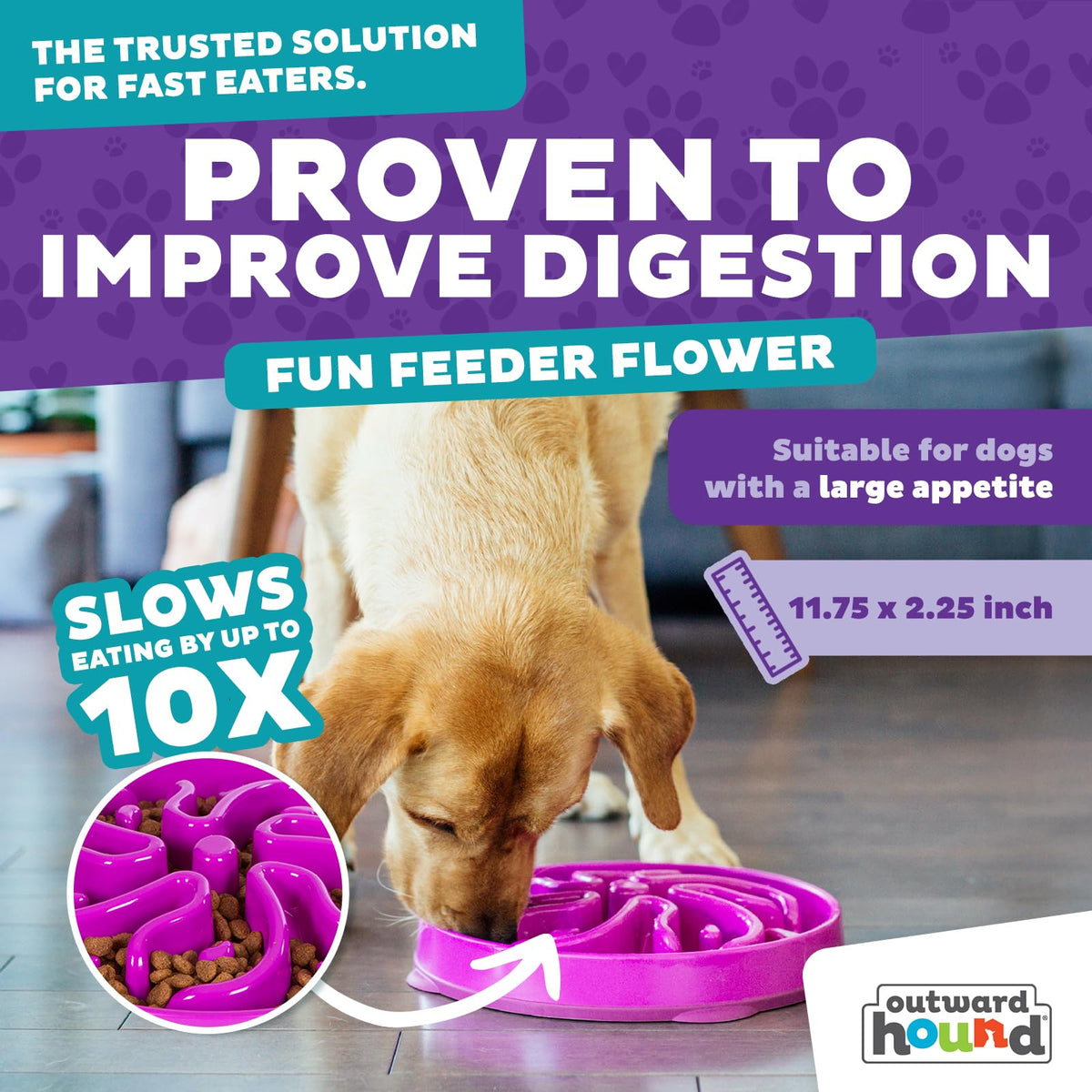 Outward Hound Fun Feeder Slo Bowl Dog Slow Feeder, Wave, Pink, 5.8"