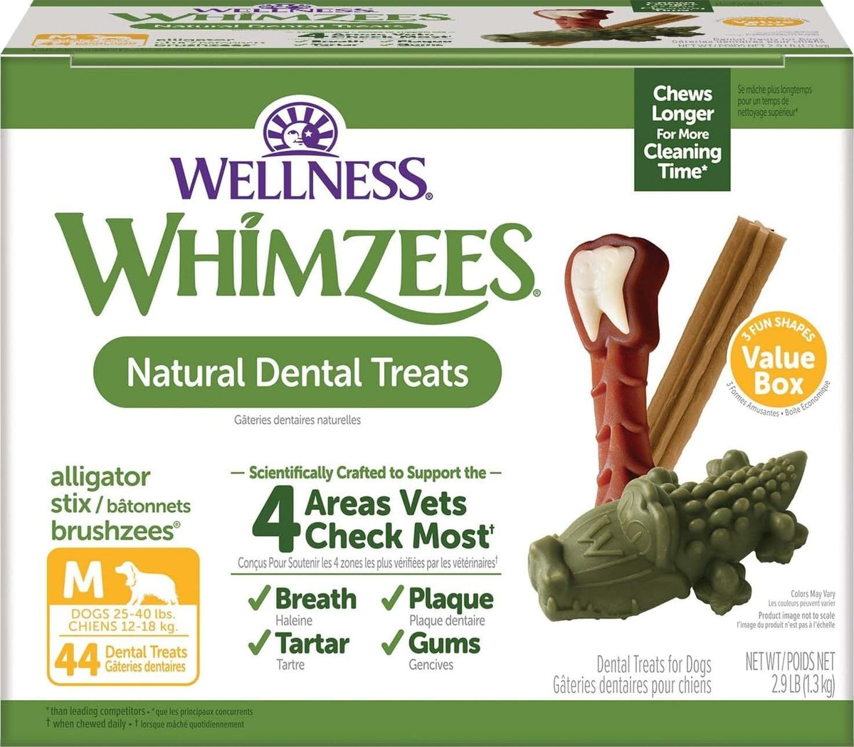 Wellness WHIMZEES Value Pack Natural Dog Dental Treat, Chews, Freshens Breath, Large Size, 50.9 oz Box, 24 Count