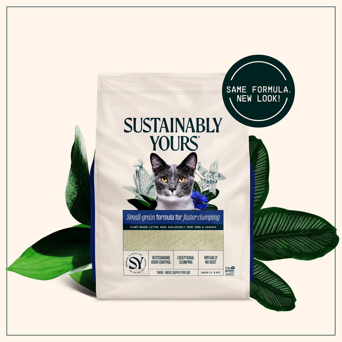 Sustainably Yours Natural Cat Litter, Large-Grain Formula, Low Tracking, Exceptional Clumping & Odor Control, Virtually No Dust, Corn & Cassava Plant-Based, Unscented, 10 lbs