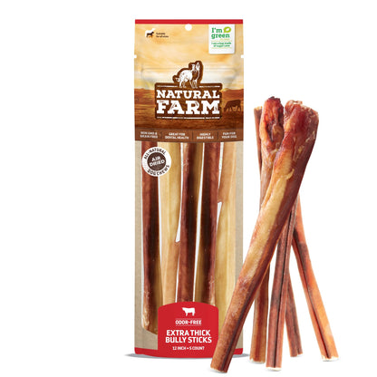 Natural Farm Odor-Free Bully Sticks (6 Inch, 25 count),1.3 lb. Bag, Fully Digestible 100% Beef Pizzle Chews,Grass-Fed, Non-GMO,Grain-Free, Natural Long-Lasting Chews for Small & Large Dogs. Pack of 25