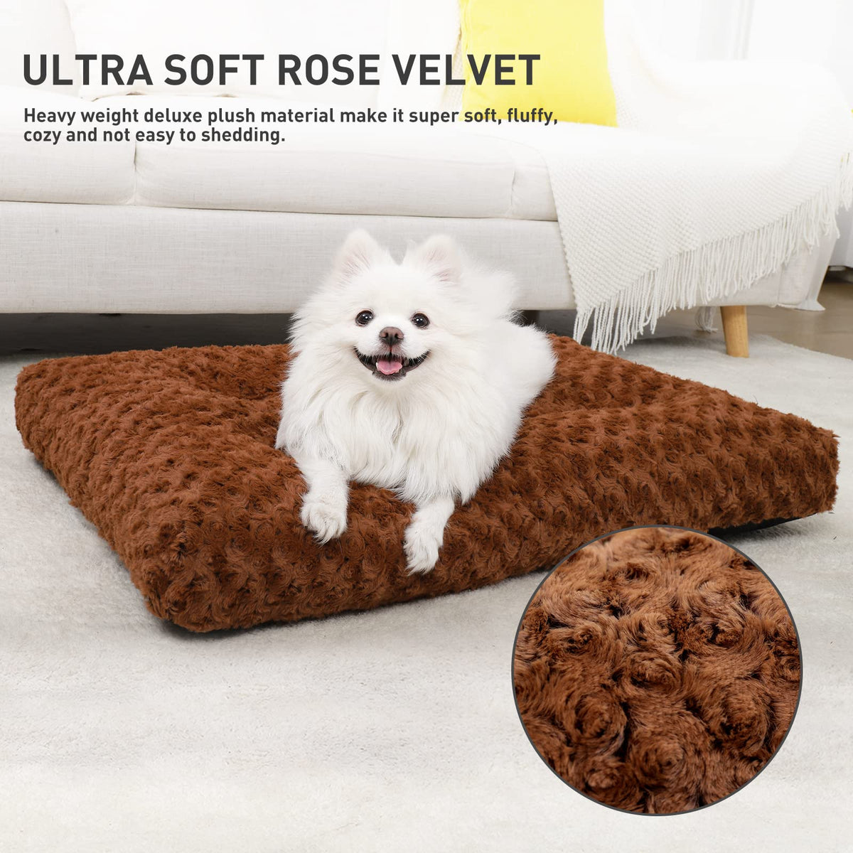 KSIIA Washable Dog Beds Large Sized Dog Crate Bed Plush Mat 41"x27" Gray