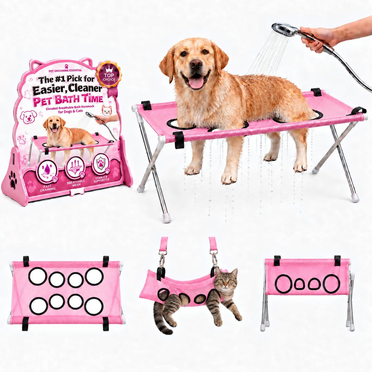 Dog Bed Foldable Grooming Hammock Stand and Bath Holder for Small Pets