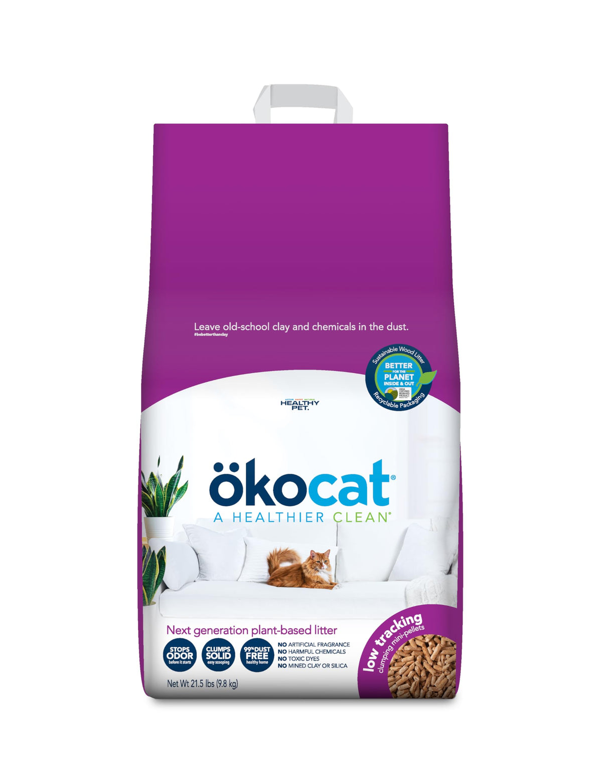 ökocat Low Tracking Natural Wood Clumping Cat Litter, Odor Control 14 Lbs
