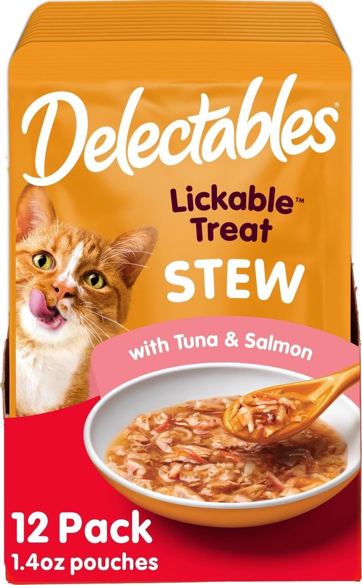 Delectables Lickable Treat Stew Wet Cat Treat with Real Tuna & Shrimp, Food Topper, Hydrating, Grain-Free, No Fillers, No By-Products, No Added Preservatives, 1.4oz Pouch, 12ct