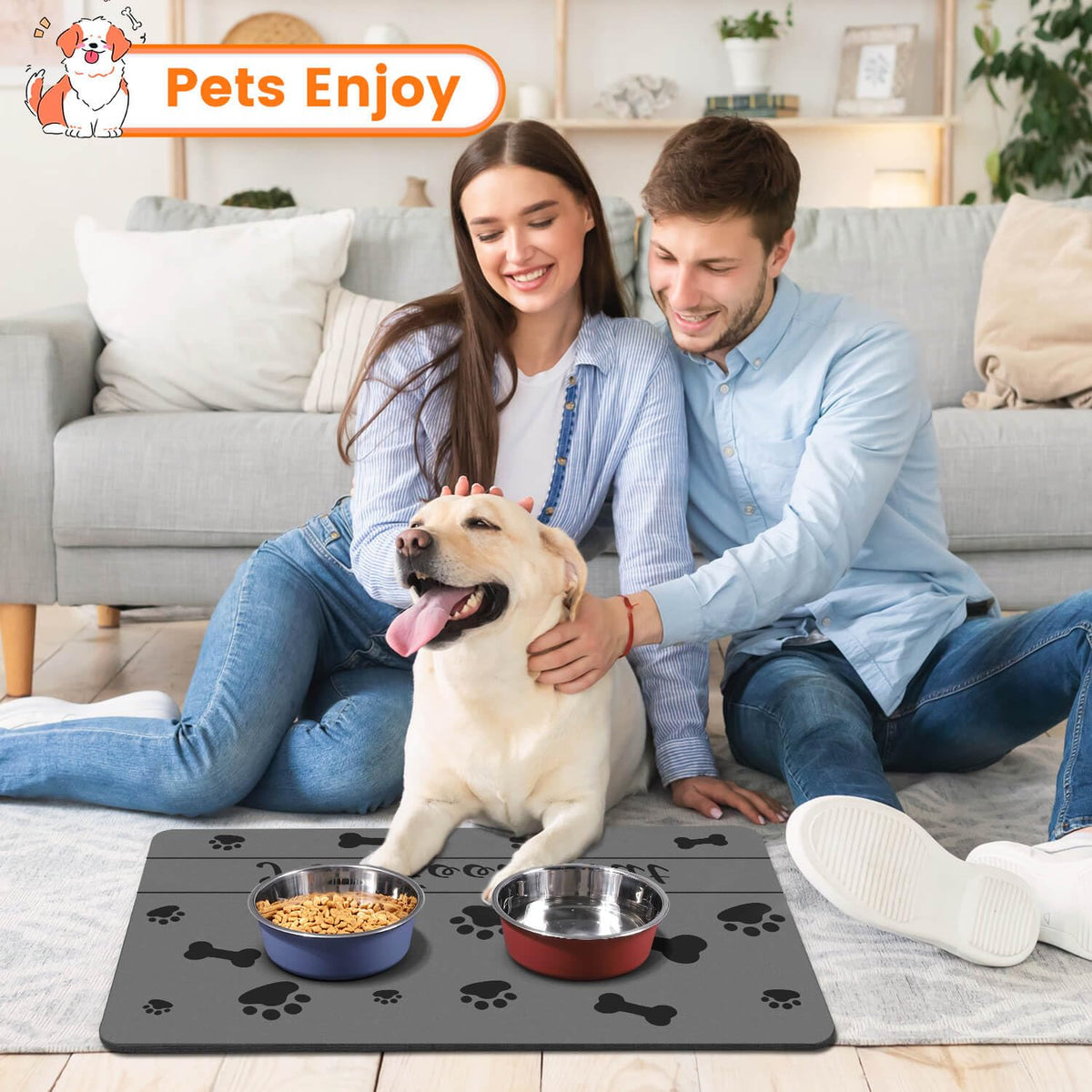 Pet Feeding Mat-Absorbent Pet Placemat for Food and Water Bowl, with Waterproof Rubber Backing, Quick Dry Water Dispenser Mat for Dog and Cat (20"x12", Blue)