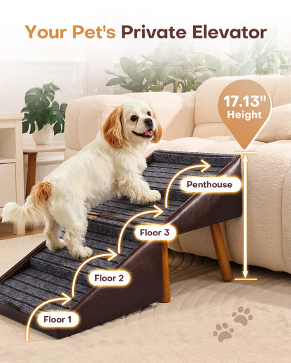 Dog Stairs for Small Dogs Faux Leather Foldable Pet Ramp and Ottoman