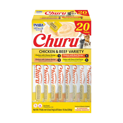 INABA Churu Cat Treats, Lickable, Squeezable Creamy Purée Cat Treat with Green Tea Extract & Taurine, 0.5 Ounces Each Tube, 20 Tubes, Chicken Variety Box
