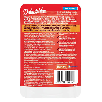 Delectables Lickable Treat Stew Wet Cat Treat with Real Tuna & Shrimp, Food Topper, Hydrating, Grain-Free, No Fillers, No By-Products, No Added Preservatives, 1.4oz Pouch, 12ct