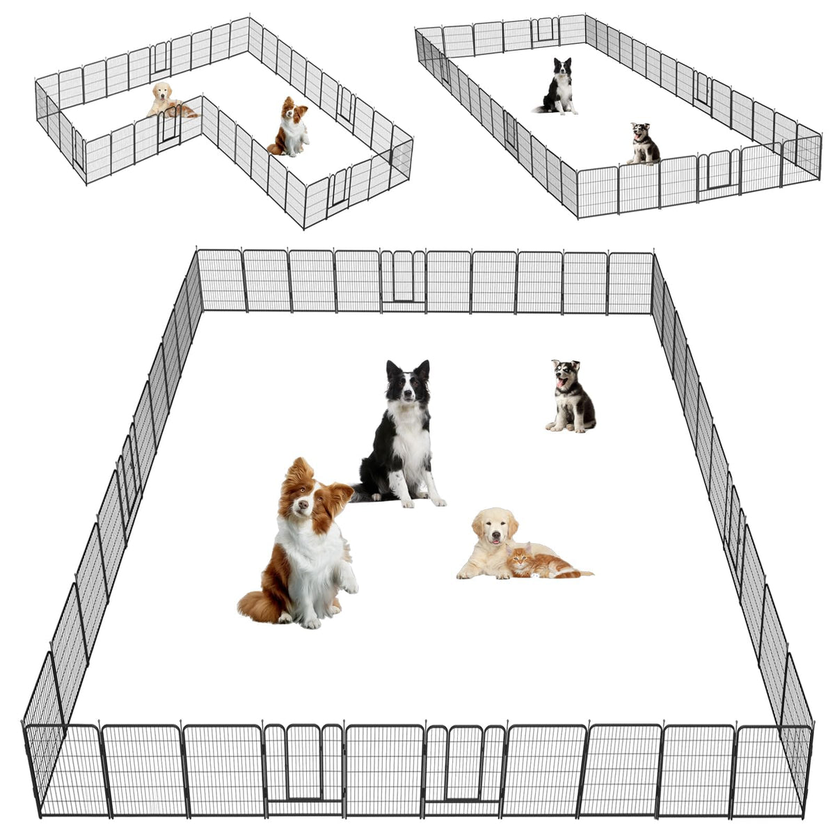 Dog Playpen,32/40/45 Inch Height in Heavy Duty, Folding Indoor Outdoor Anti-Rust Dog Exercise Fence, Portable Pet Playpen with Door for Large Medium Small Dogs and Pet (16 Panels, 32 Inch) Silver
