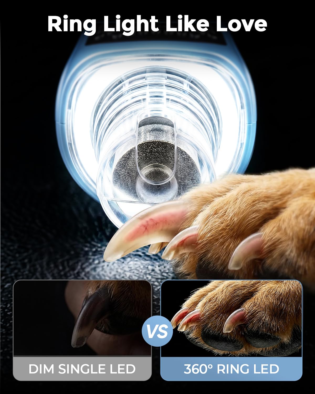 CATPICK 7-Speed Quiet Dog & Cat Nail Grinder with 360° LED for Thick Nails