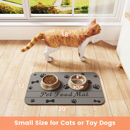 Pet Feeding Mat-Absorbent Pet Placemat for Food and Water Bowl, with Waterproof Rubber Backing, Quick Dry Water Dispenser Mat for Dog and Cat (20"x12", Blue)