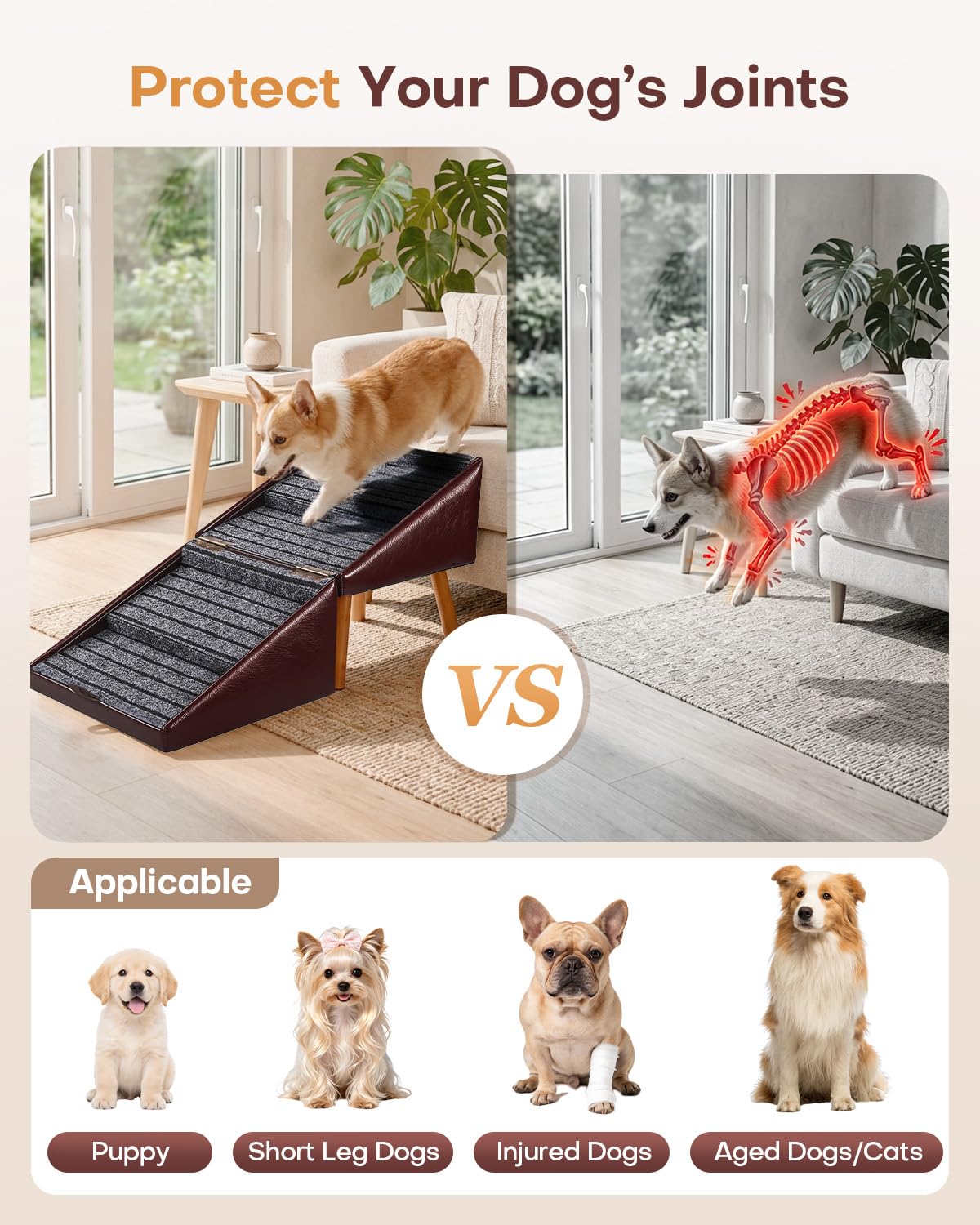 Dog Stairs for Small Dogs Faux Leather Foldable Pet Ramp and Ottoman