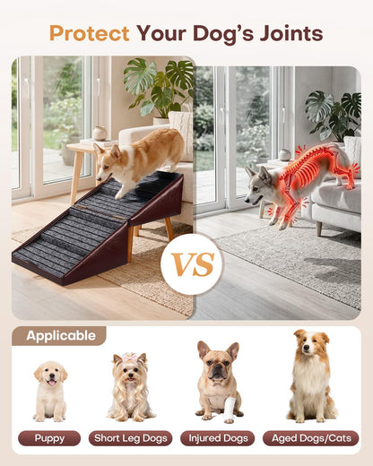 Dog Stairs for Small Dogs Faux Leather Foldable Pet Ramp and Ottoman