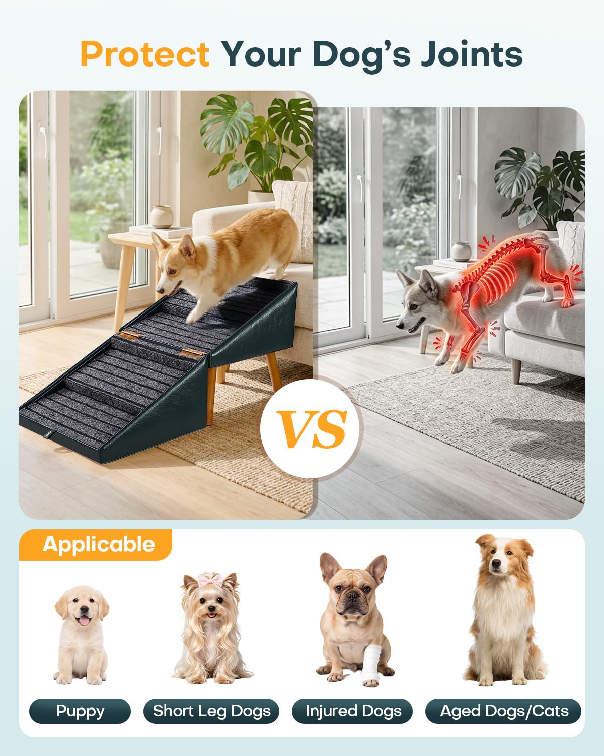 Dog Stairs for Small Dogs Faux Leather Foldable Pet Ramp and Ottoman