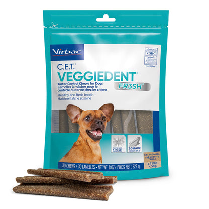 Virbac CET Veggiedent FR3SH Tartar Control Chews for Large Dogs Over 66 Pounds, Plant-Based Formula, 30 Count Bag