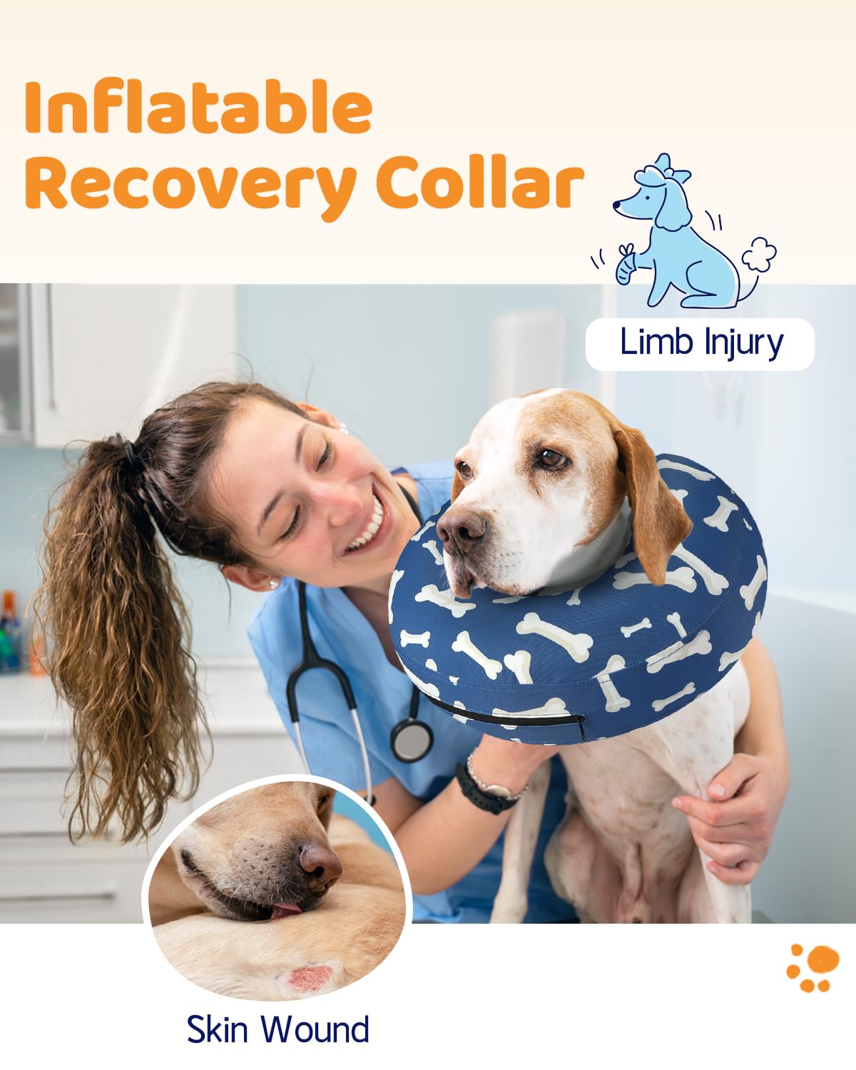Supet Inflatable Dog Cone Collar for Small Dogs Puppies Cats, Soft Dog Cone Alternative After Surgery for Puppies Cats to Stop Licking