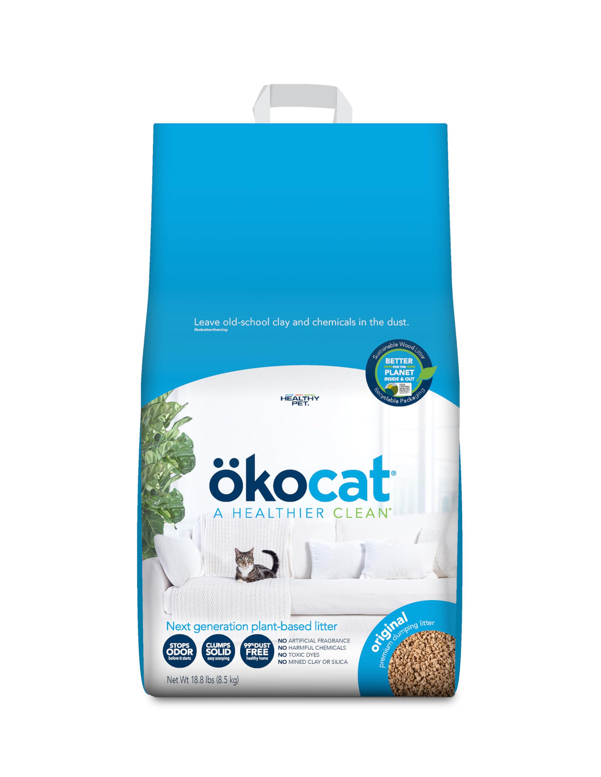 ökocat Low Tracking Natural Wood Clumping Cat Litter, Odor Control 14 Lbs