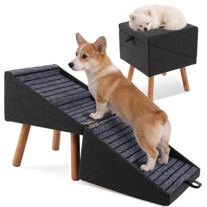 Dog Stairs for Small Dogs Faux Leather Foldable Pet Ramp and Ottoman