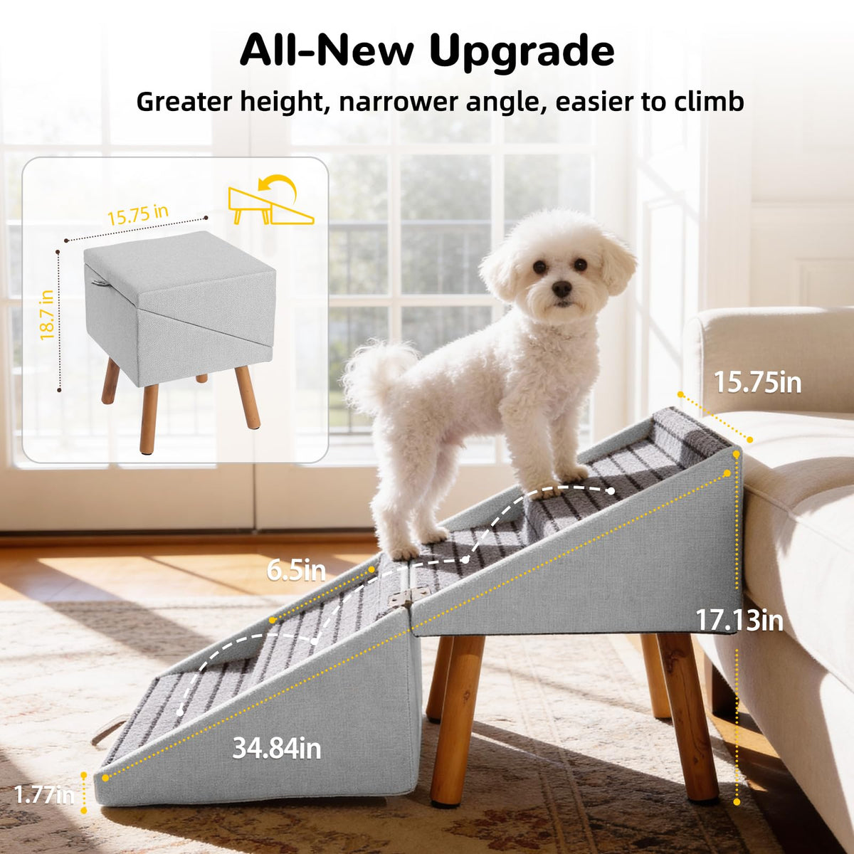 Dog Stairs for Small Dogs Faux Leather Foldable Pet Ramp and Ottoman