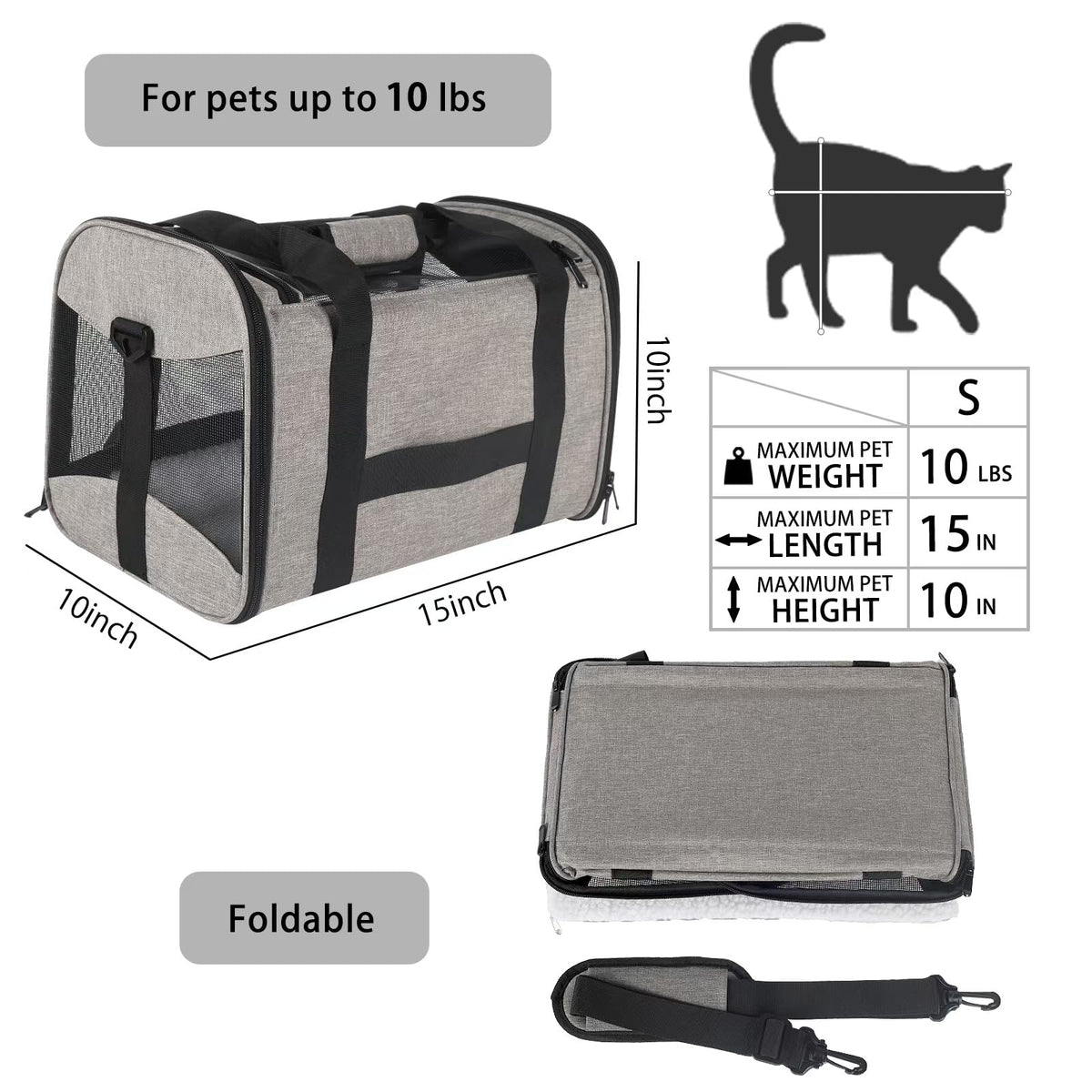 Cat Dog Carriers Soft-Sided Pet Carrier Large Cats for Medium Big Cat Small Dog Puppy up to 16lbs TSA Airline Approved Animal Collapsible Cat Carrier Carriers Travel Carrier Cat Bag (17x11x11)