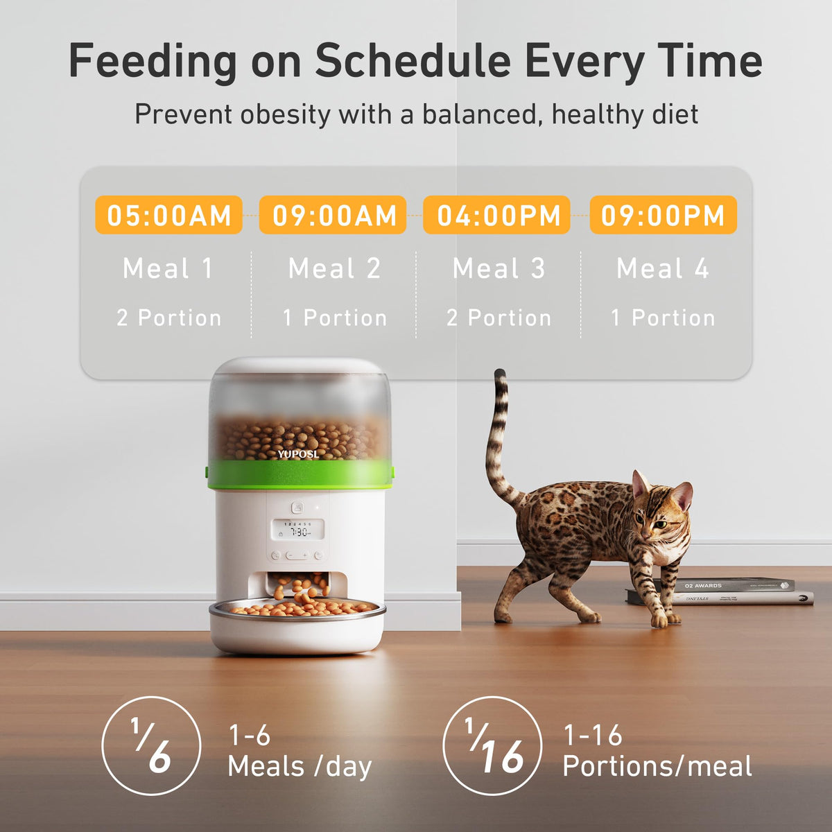 Automatic Cat Feeder, 3L Cat Food Dispenser with Anti-Jam Design, Over 180-day Battery Life, 1-6 Meals Per Day with Stainless Steel Cat Bowl, Keep Dry Food Fresh, Timed Pet Feeder Also for Small Dog