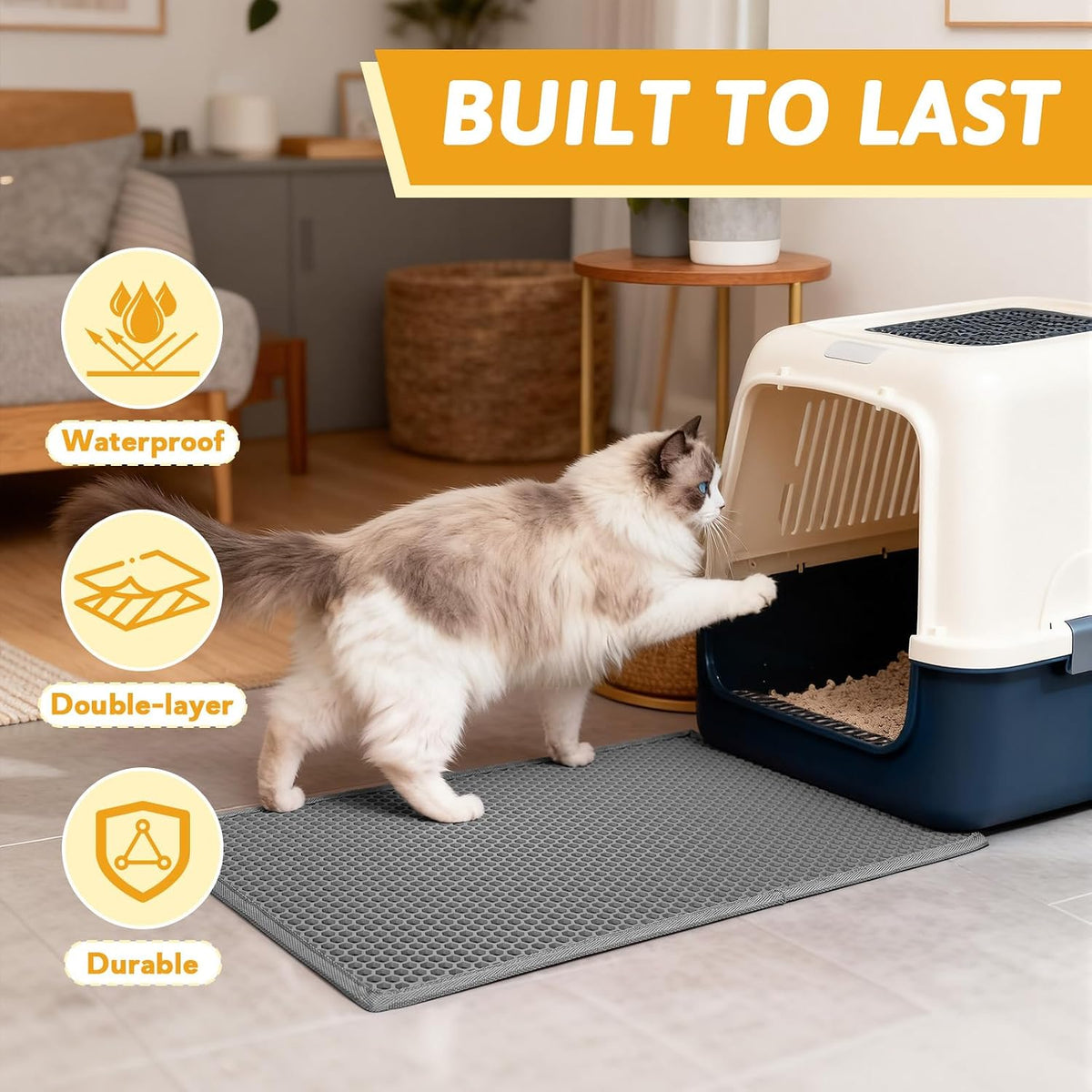 Pieviev Cat Litter Mat, Double-Layer Waterproof Litter Trap, 24" x 15" Gray