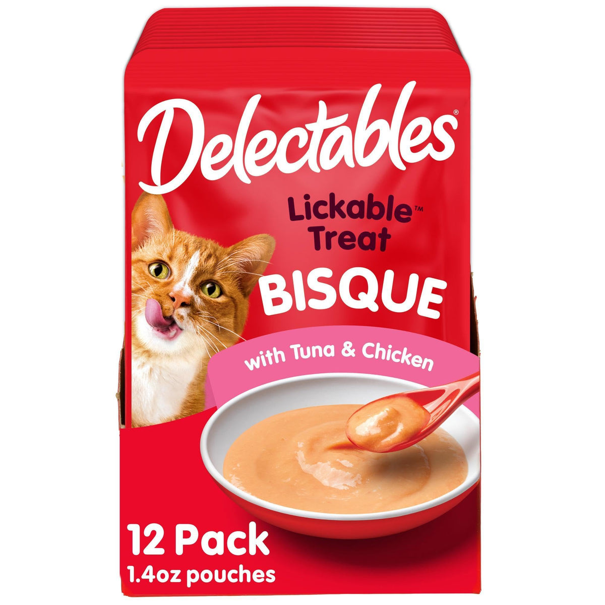 Delectables Lickable Treat Bisque Wet Cat Treat with Real Tuna, Food Topper, Hydrating, Grain-Free, No Fillers, By-Products, Added Preservatives, 1.4oz Pouch, 12ct