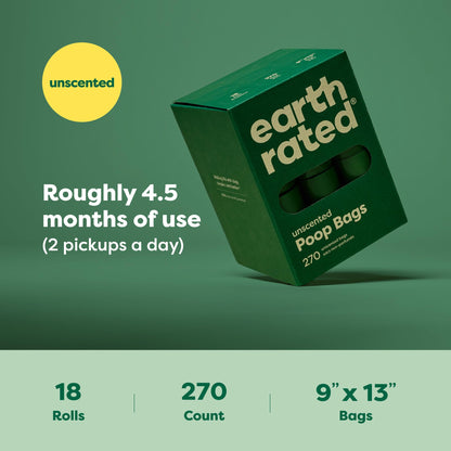 Earth Rated Dog Poop Bags on Refill Rolls, 270 Bags, Lavender