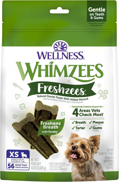 Wellness WHIMZEES Freshzees Natural Dog Dental Treat, Soft Chews, Freshens Breath, Extra-Small Size, 14.81 oz Bag, 56 Count
