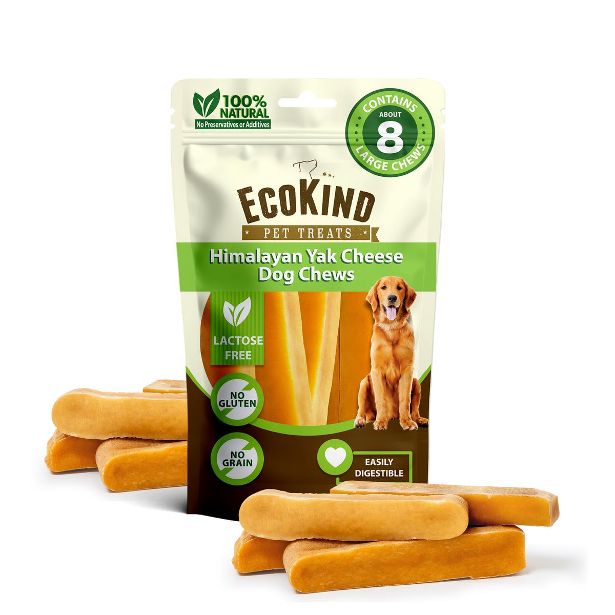 EcoKind Yak Cheese Himalayan Dog Chews, Yak Chews for Small Dogs, 4 Bones