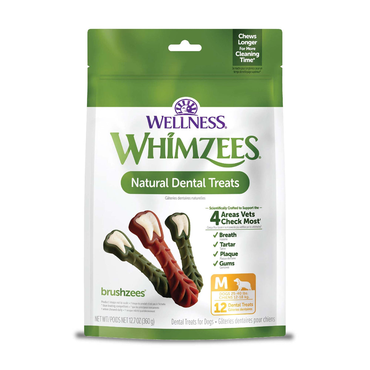 Wellness WHIMZEES Freshzees Natural Dog Dental Treat, Soft Chews, Freshens Breath, Medium Size, 14.81 oz Bag, 14 Count