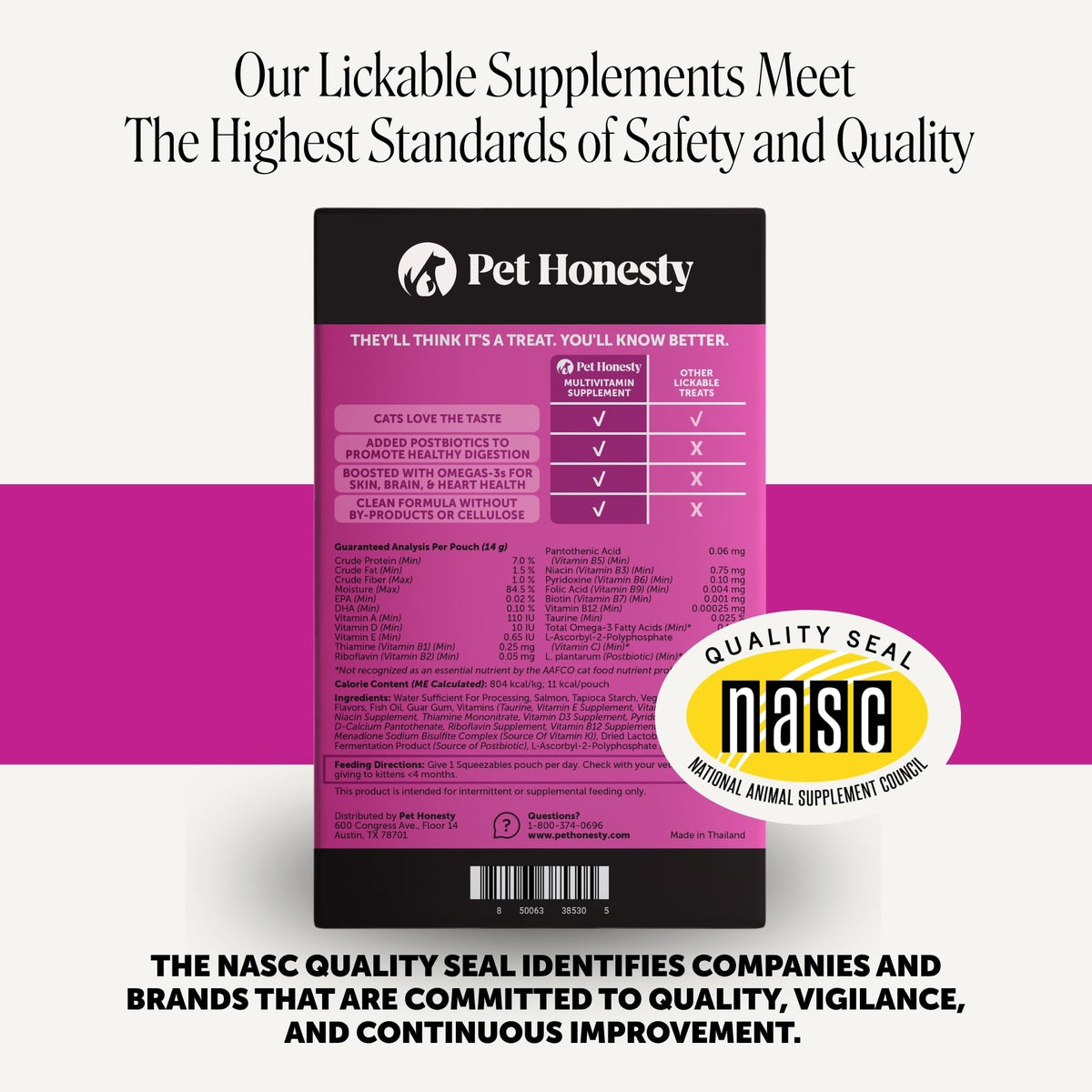 Pet Honesty Vet Backed Cat Multivitamin Lickable Puree, Salmon, 40 Ct