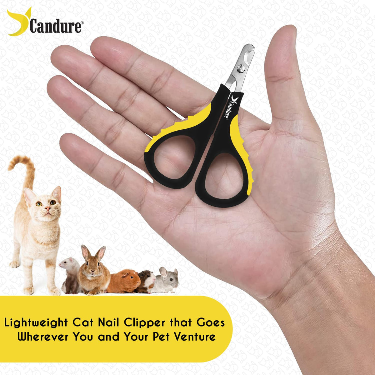Candure Cat Nail Clippers for Indoor Cats, Rabbits, Hamsters, Birds with Precise Angled Edges to Ensure Easy & Safe Trimming Stainless Steel Cat Nail Trimmer for At-Home Cat Grooming