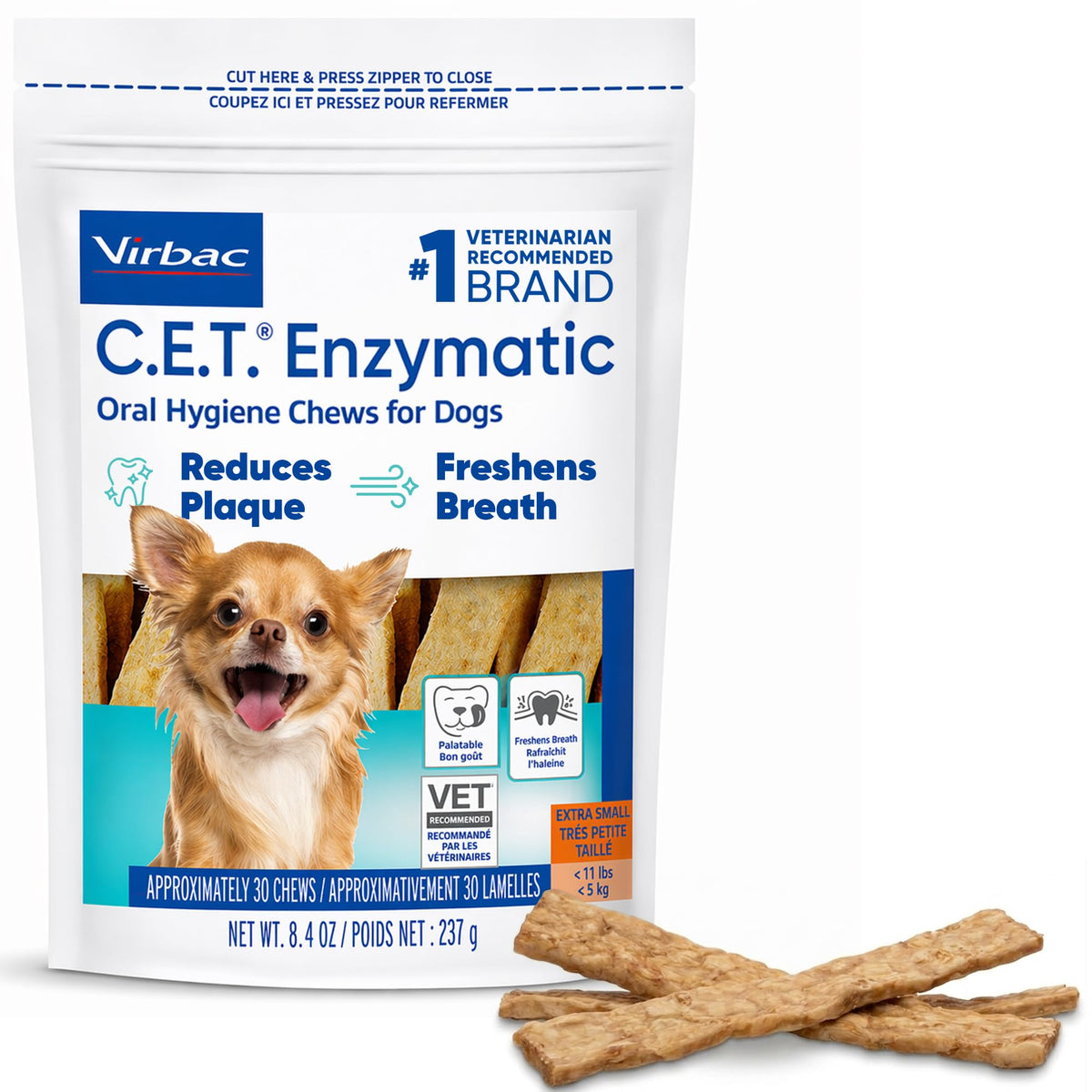 Virbac C.E.T. Enzymatic Oral Hygiene Chews for Dogs, Tartar Control, Large