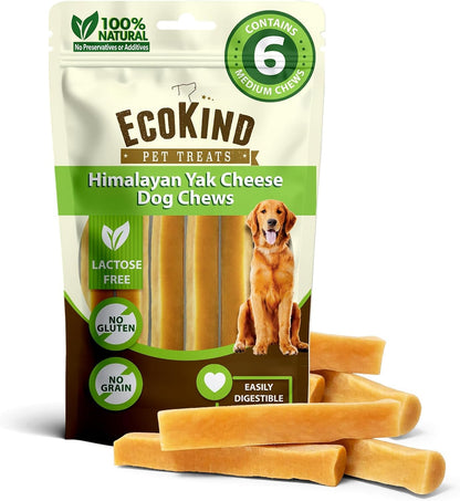 EcoKind Yak Cheese Himalayan Dog Chews, Yak Chews for Medium Dogs, 6 Bones