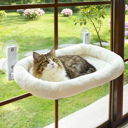 AMOSIJOY Cordless Cat Window Perch with Cushion Bed Metal Frame, L Gray