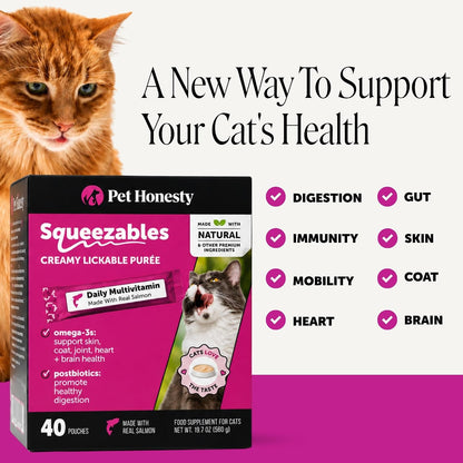 Pet Honesty Vet Backed Cat Multivitamin Lickable Puree, Salmon, 40 Ct