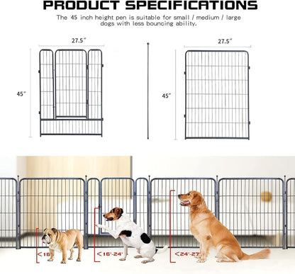 Dog Playpen,32/40/45 Inch Height in Heavy Duty, Folding Indoor Outdoor Anti-Rust Dog Exercise Fence, Portable Pet Playpen with Door for Large Medium Small Dogs and Pet (16 Panels, 32 Inch) Silver