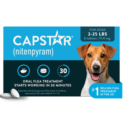 Capstar for Dogs (nitenpyram), Fast-Acting Oral Flea Treatment for Dogs Over 25+ lbs, Vet-Recommended Flea Medication Tablets Start Killing in 30 Minutes, 6 Doses