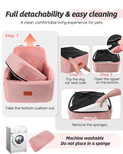 Lealchum Dog Booster Car Seat for S/M Dogs Up to 35lbs,Soft 6in Elevated Cushion,Fits in Front/Back Seat,Fully Detachable and Washable,2 Storage Pockets & 3 Straps,Easy to Install (Black/Brown,Medium)