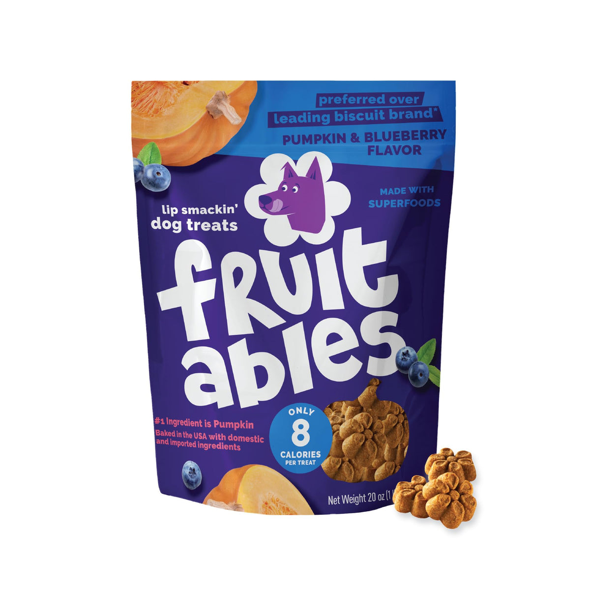 Fruitables Baked Dog Treats, Low Calorie Treats, Pumpkin & Blueberry, 12oz