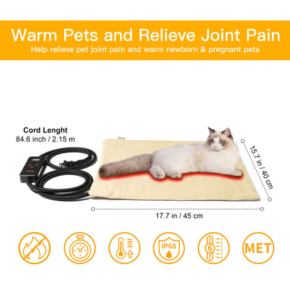 Toozey Cat Heating Pad for Cats & Dogs, Heated Bed Mat, 18 x 16 in, Grey