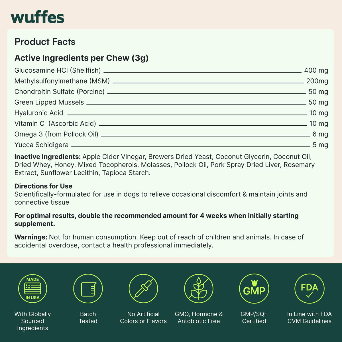 Wuffes Advanced Hip & Joint Supplement (2-Pack) - Soft Chews for Large Dogs with Glucosamine, Chondroitin, Omega 3, MSM & Green Lipped Mussel, Supports Mobility & Flexibility, 60 Pork Flavored Chews