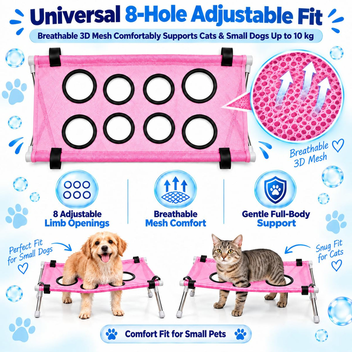 Dog Bed Foldable Grooming Hammock Stand and Bath Holder for Small Pets