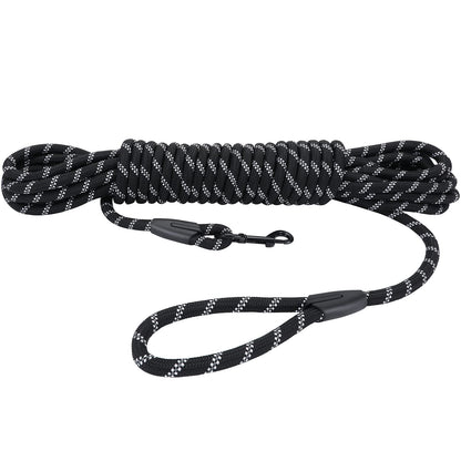 Hi Kiss Dog/Puppy Obedience Recall Training Agility Lead - 15ft 20ft 30ft 50ft 100ft Leash Great for Training, Play, Camping, or Backyard Black