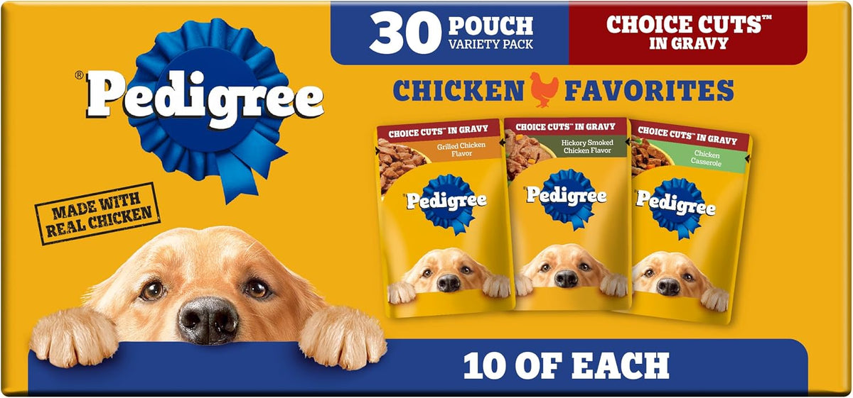 Pedigree Choice Cuts Wet Dog Food Pouch, Chicken Variety, 3.5 oz, 30 Count