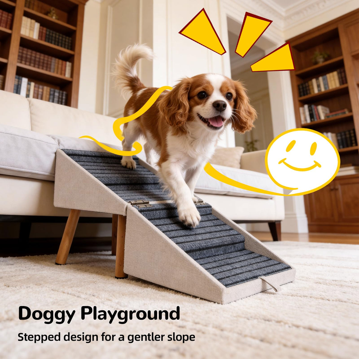 Dog Stairs for Small Dogs Faux Leather Foldable Pet Ramp and Ottoman