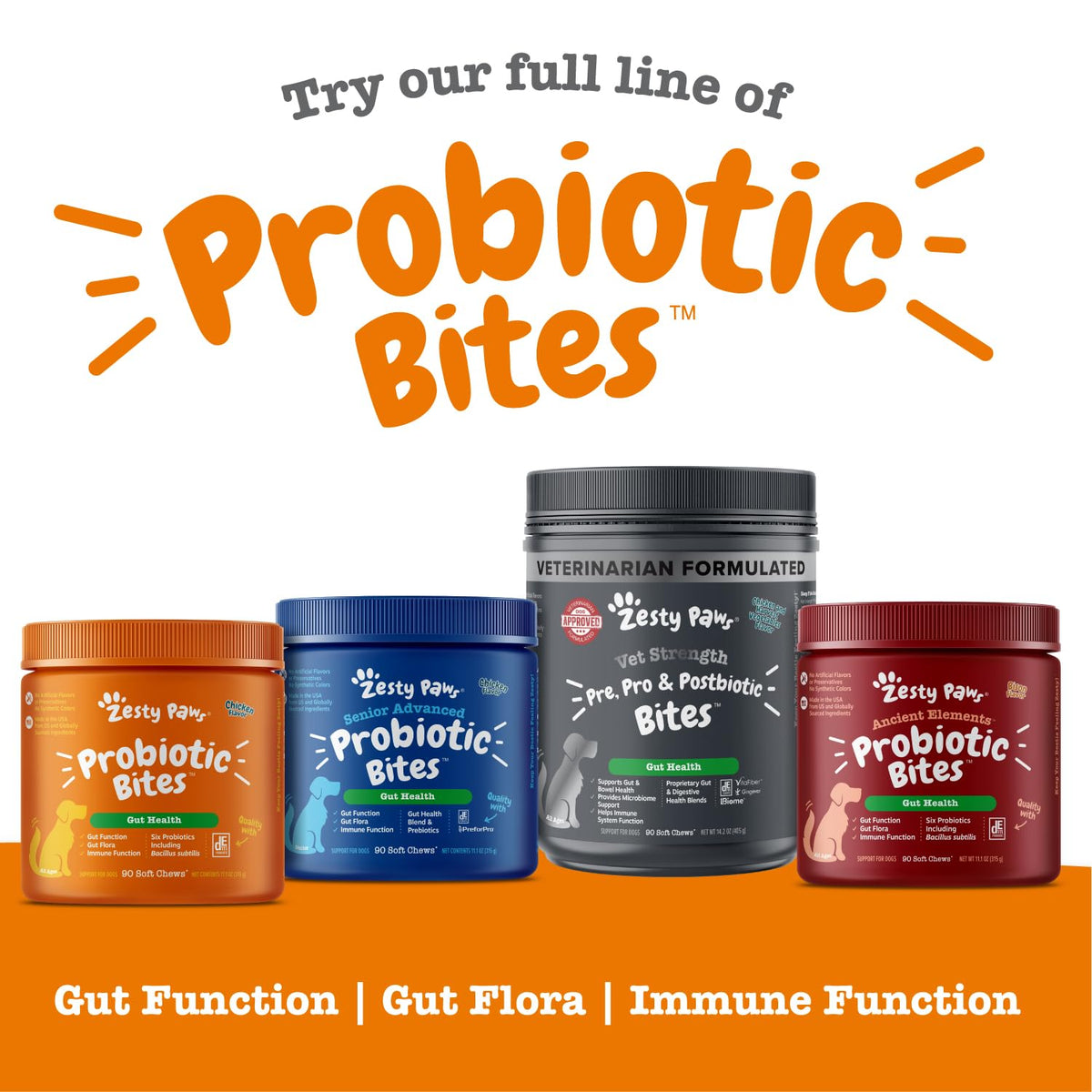 Zesty Paws Probiotics for Dogs - Gut Health Soft Chews, Pumpkin, 90 Ct