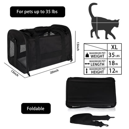 Cat Dog Carriers Soft-Sided Pet Carrier Large Cats for Medium Big Cat Small Dog Puppy up to 16lbs TSA Airline Approved Animal Collapsible Cat Carrier Carriers Travel Carrier Cat Bag (17x11x11)