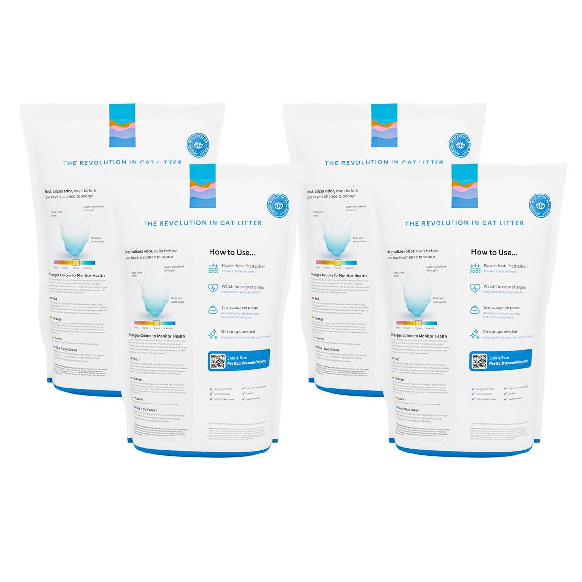 PrettyLitter Health Monitoring Cat Litter, Unscented, 4-Pack, 6 lb. Bags